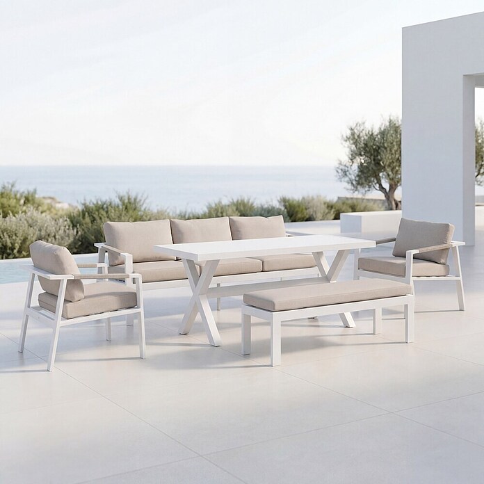 Kactus republic Conjunto de muebles Ímola (5 pzs., Aluminio/Olefina, Blanco) | BAUHAUS