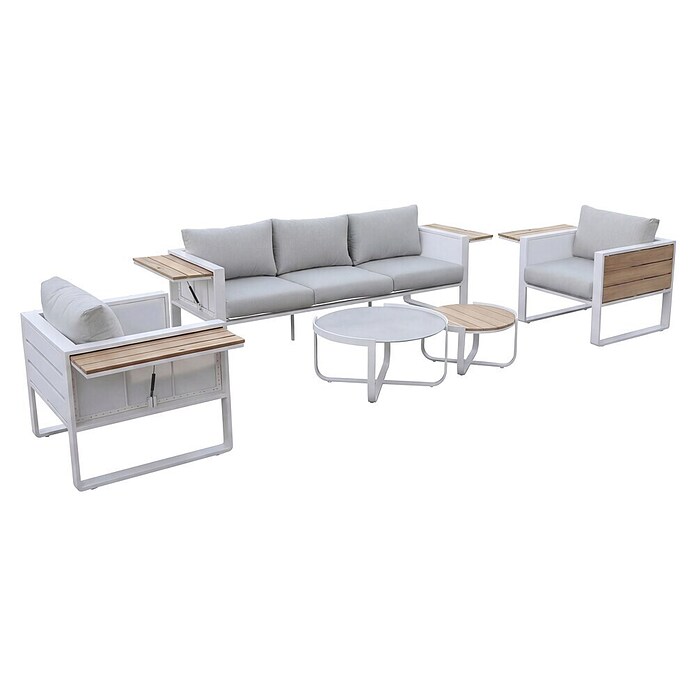 Kactus republic Conjunto de muebles Mónaco (5 pzs., Aluminio/Teca, Blanco) | BAUHAUS