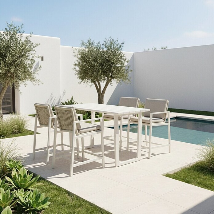 Kactus republic Conjunto de muebles Onix (5 pzs., Aluminio/Ratán sintético, Blanco) | BAUHAUS