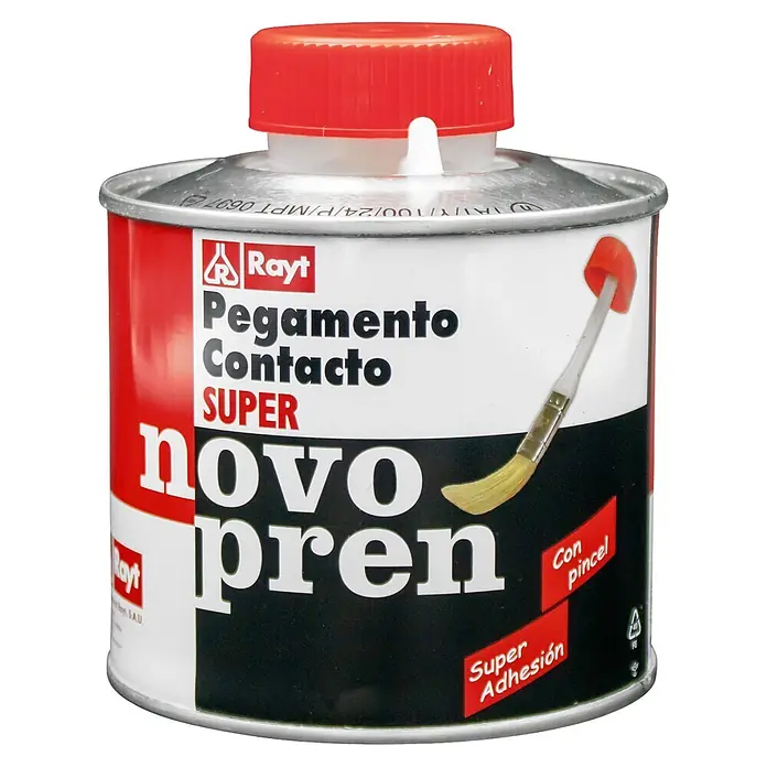 Rayt Adhesivo de contacto con pincel Novopren Super - 500 ml - Bote de pegamento de contacto con tapa roja y pincel aplicador integrado.