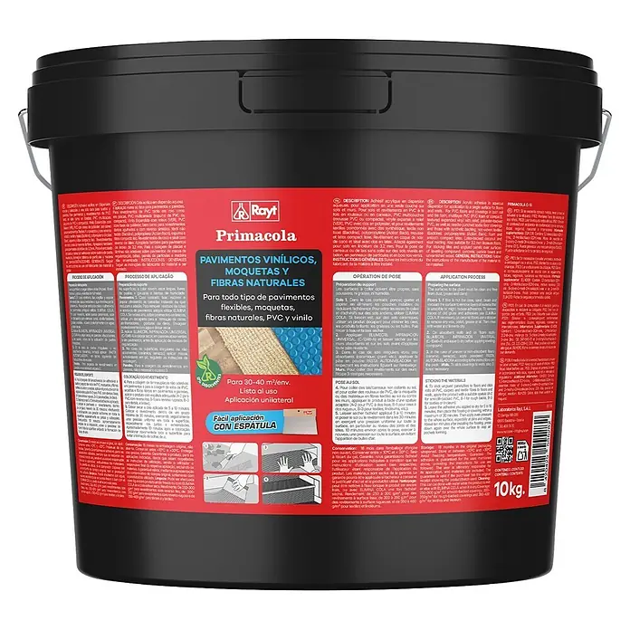 Rayt Adhesivo PVC Primacola Plus C-15 - 10.000 g - Cubo negro de 10kg de adhesivo para suelos de vinilo, moquetas y fibras naturales.