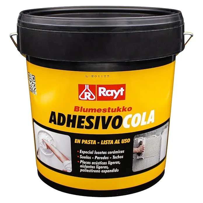 Rayt Pegamento multiuso C-1278-A - 6.000 g, Pastoso - Cubo amarillo y negro de pasta adhesiva lista para usar para azulejos cerámicos, aislamiento y paneles acústicos.
