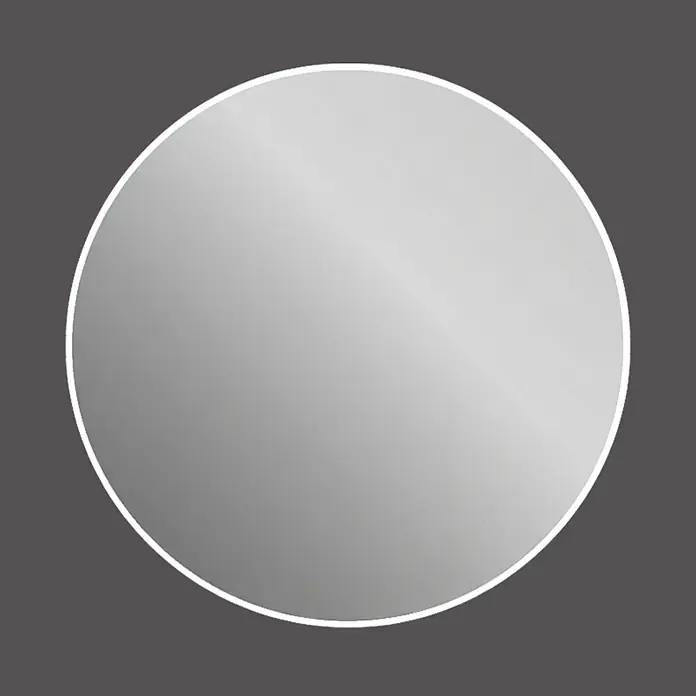 Espejo con luz Elegant - Diámetro: 60 cm, Blanco frío - Espejo redondo con superficie plateada-gris reflectante y un fino borde blanco.