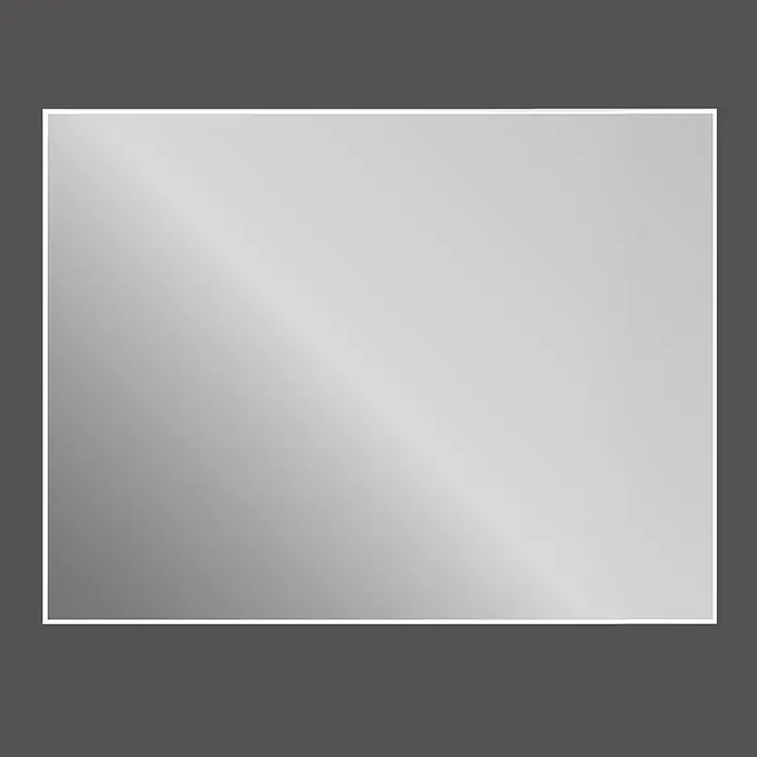 Espejo con luz Elegant - An x Al: 100 x 80 cm, Blanco frío - Espejo rectangular enmarcado con borde blanco y una superficie reflectante gris plateado.