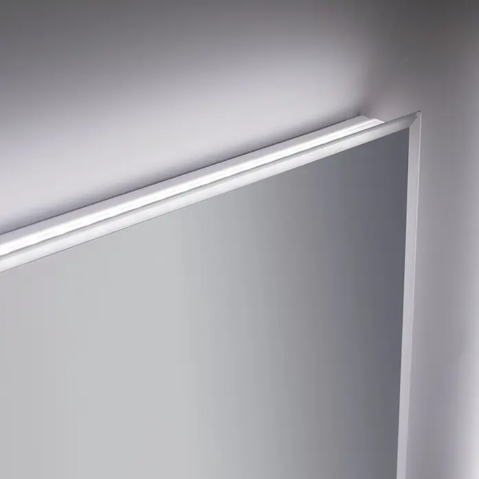 Espejo con luz Elegant - An x Al: 120 x 80 cm, Blanco frío - Espejo moderno con marco plateado elegante e iluminación LED brillante integrada en el borde superior.