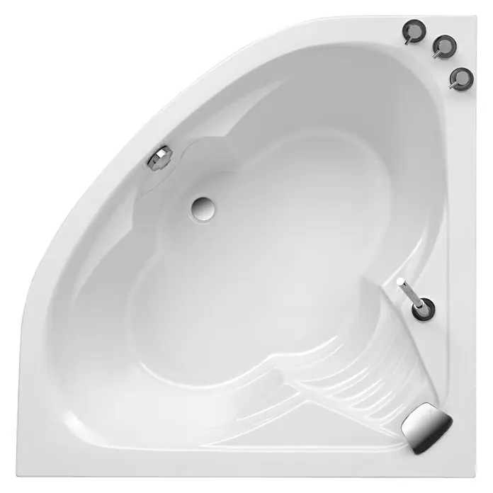 Ottofond Eckbadewanne Sydney - L x B: 140 x 140 cm, Sanitäracryl, Weiß - Weißes Eckbadewannen-Design mit Armaturen, Ablauf und Haltegriff für ein entspannendes Badeerlebnis.