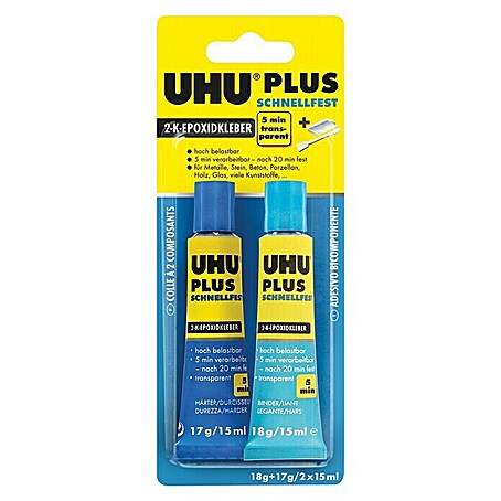 UHU plus schnellfest 2K-Epoxidharzkleber (35 g, Transparent (getrocknet))