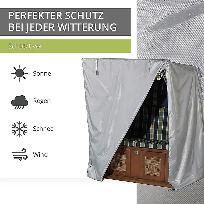Mehr Garten Strandkorb-Schutzhülle - L x B x H: 100 x 150 x 165 cm, Polyester (PES), Grau