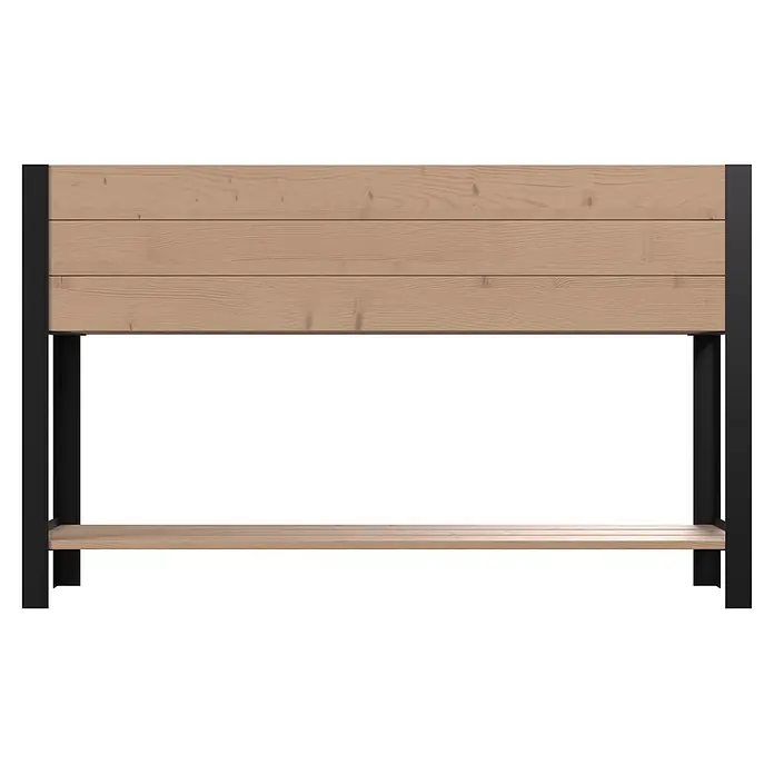Upyard Hochbeet Modernbox hoch - 118 x 36 x 72 cm, Holz, Braun/Schwarz - Hellbraunes Holzregal mit schwarzem Metallrahmen und einer unteren Ablage.