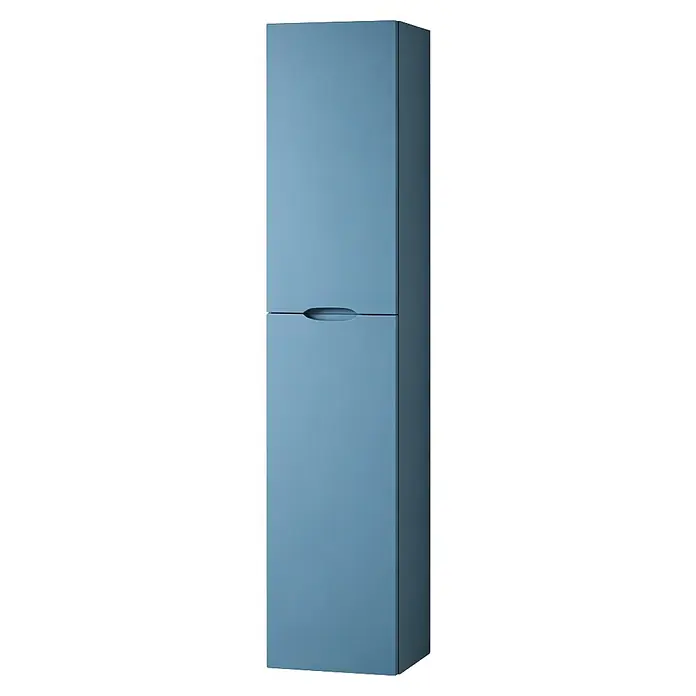 Armario colgante de baño de baño Turia - L x An x Al: 25 x 35 x 160 cm, Azul - Armario alto azul claro con dos puertas y tirador empotrado.