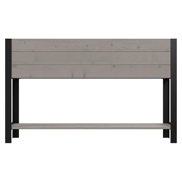 Upyard Huerto Modernbox alto - 118 x 36 x 72 cm, Madera, Gris/Negro - Mesa consola de madera gris con estructura de metal negro y estante inferior.
