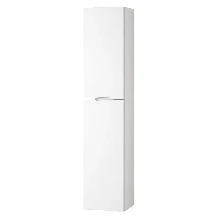 Armario colgante de baño de baño Turia - L x An x Al: 25 x 35 x 160 cm, Blanco brillo - Armario alto blanco de dos puertas con un tirador empotrado.