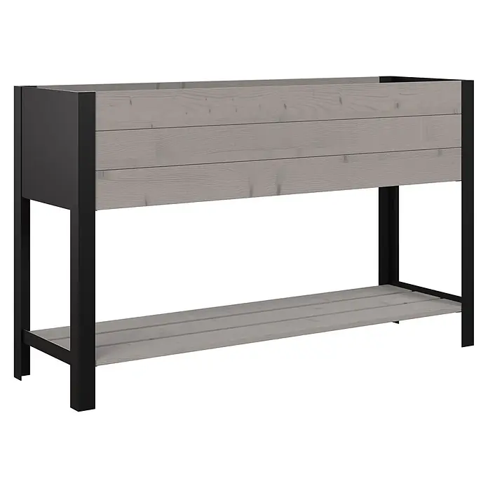 Upyard Hochbeet Modernbox hoch - 118 x 36 x 72 cm, Holz, Grau - Graues Hochbeet aus Holz mit schwarzem Metallrahmen und unterem Lattenrost.