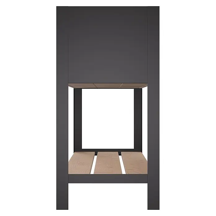 Upyard Hochbeet Modernbox hoch - 118 x 36 x 72 cm, Holz, Braun/Schwarz - Dunkelgraues Metall-Bett- oder Bankgestell mit hellen Holzlatten.