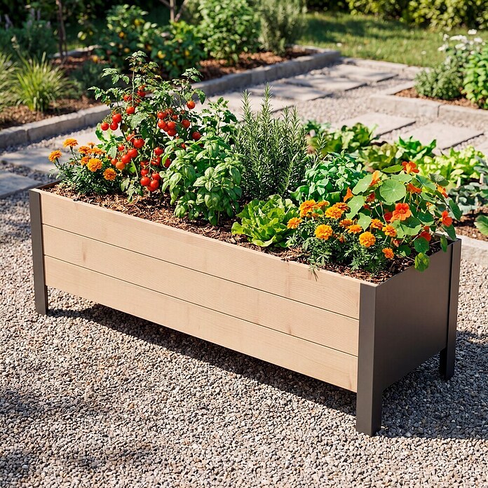 Upyard Pflanzkasten Modernbox niedrig (118 x 36 x 32 cm, Holz, Braun/Schwarz) | BAUHAUS