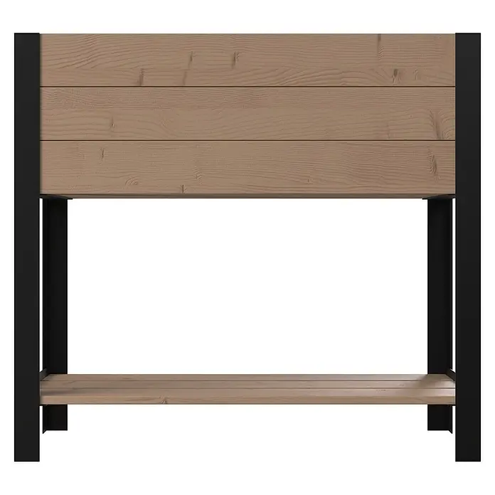 Upyard Hochbeet Modernbox hoch - 78 x 36 x 72 cm, Holz, Braun/Schwarz - Hochbeet aus hellbraunen Holzlatten mit schwarzem Metallrahmen und unterer Ablagefläche.