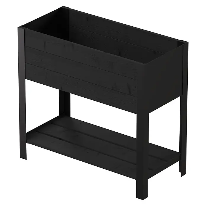 Upyard Huerto Modernbox alto - 78 x 36 x 72 cm, Madera, Negro - Jardinera elevada de madera negra con estante inferior.