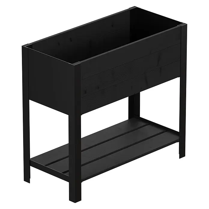 Upyard Huerto Modernbox alto - 78 x 36 x 72 cm, Madera, Negro - Jardinera elevada de madera negra con base de lamas y estante inferior de almacenamiento.