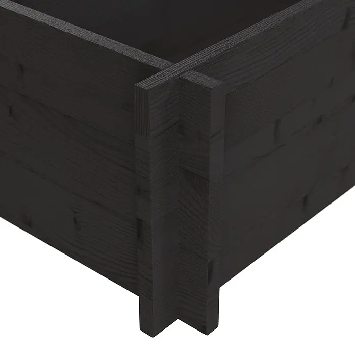 Upyard Hochbeet Multibox - L x B x H: 79 x 39,5 x 29,5 cm, Holz, Schwarz - Dunkelgraue Holzecke eines Hochbeets mit sichtbarer Fingerzinkenverbindung.