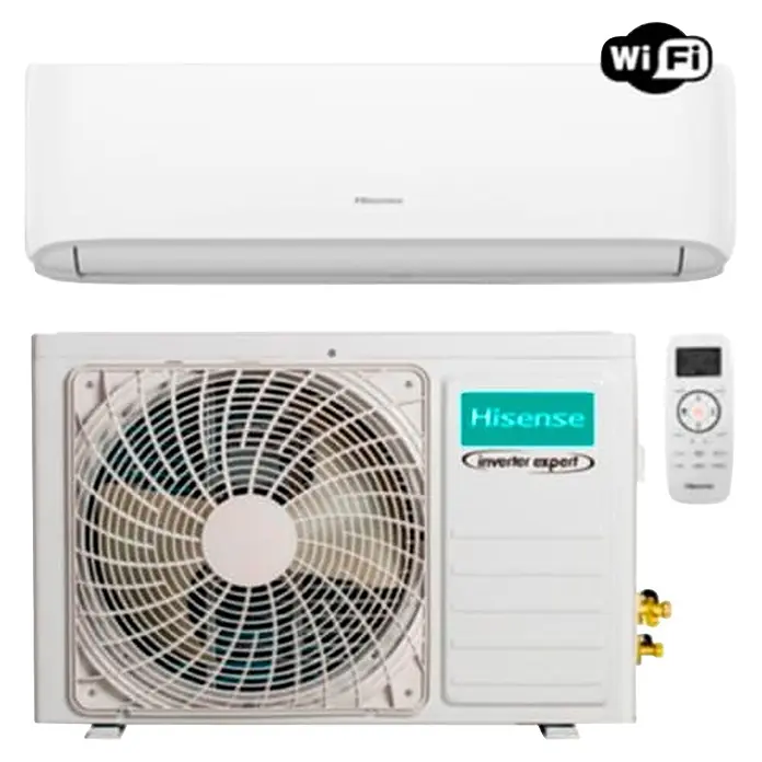 Hisense Style Aire acondicionado Inverter CF25YR04 + Instalación - 2,6 kW, 2,7 kW, Tamaño de la estancia: 20 m² - 25 m² - Sistema de aire acondicionado split Hisense blanco con unidad interior, exterior y control remoto, con conectividad Wi-Fi.