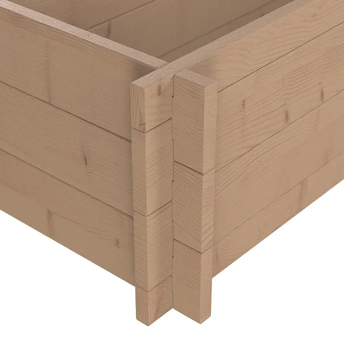 Upyard Hochbeet Multibox - L x B x H: 79 x 39,5 x 29,5 cm, Holz, Braun - Ecke eines hellen Holzhochbeets mit ineinandergreifenden Brettern.