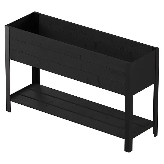 Upyard Huerto Modernbox alto - 118 x 36 x 72 cm, Madera, Negro - Jardinera elevada de madera negra con estante inferior de almacenamiento integrado.