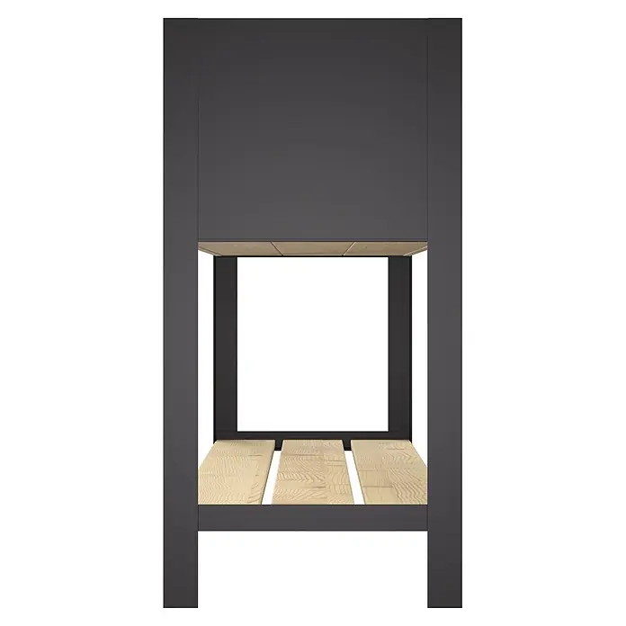 Upyard Hochbeet Modernbox hoch - 118 x 36 x 72 cm, Holz, Natur/Schwarz - Dunkelgraues offenes Regal mit hellen Holzlattenböden zur Aufbewahrung oder Präsentation.