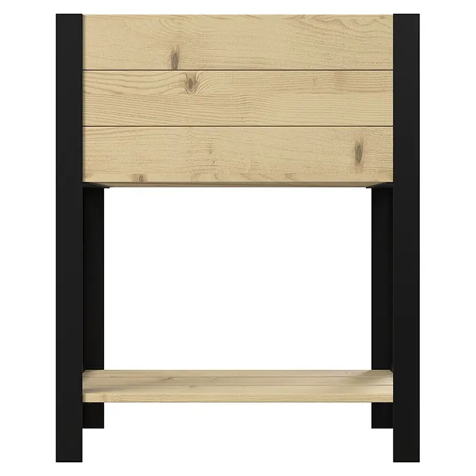 Upyard Hochbeet Modernbox hoch - 58 x 36 x 72 cm, Holz, Natur/Schwarz - Erhöhtes Hochbeet aus hellem Holz mit schwarzem Metallrahmen und offener Ablage.