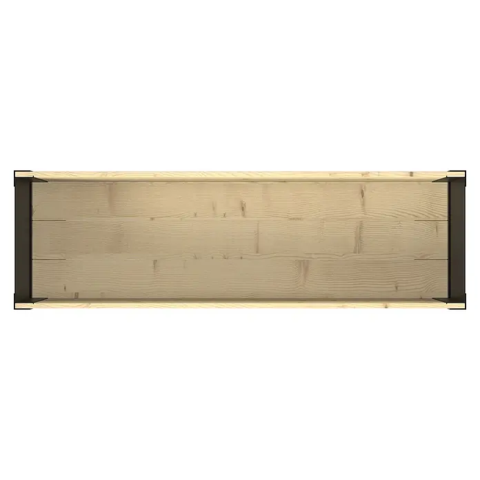 Upyard Hochbeet Modernbox hoch - 118 x 36 x 72 cm, Holz, Natur/Schwarz - Innenansicht einer hellen Holzkiste mit schwarzen Metalleckverbindern.