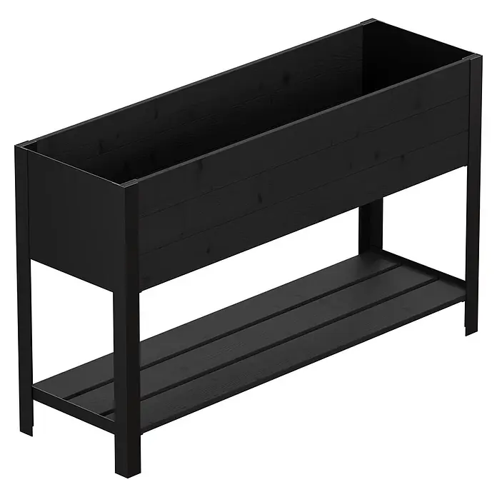 Upyard Huerto Modernbox alto - 118 x 36 x 72 cm, Madera, Negro - Jardinera elevada de madera negra con estante inferior de lamas.