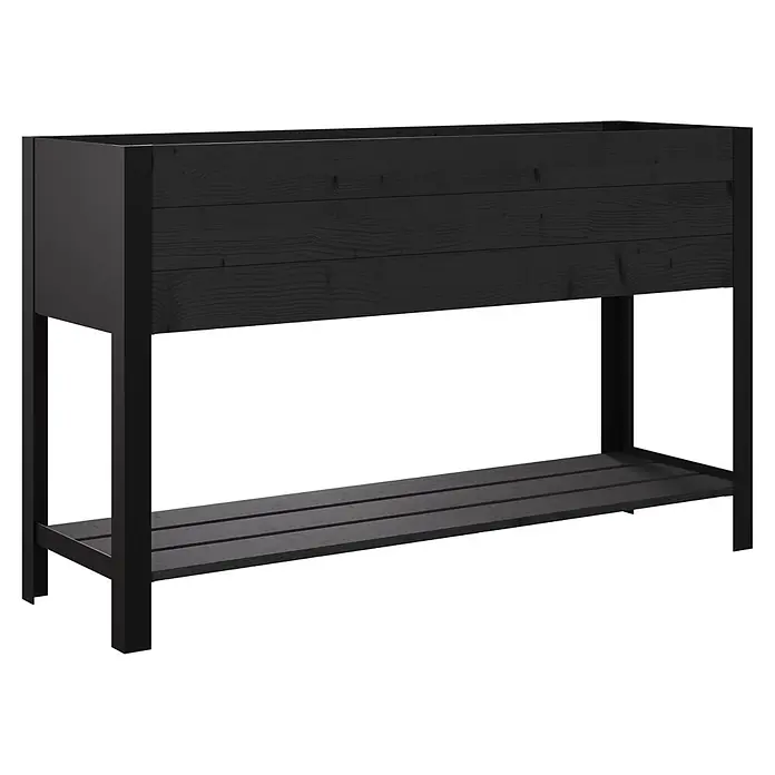 Upyard Hochbeet Modernbox hoch - 118 x 36 x 72 cm, Holz, Schwarz - Schwarzer hölzerner Pflanzkasten mit Metallrahmen und Lattenbodenregal.