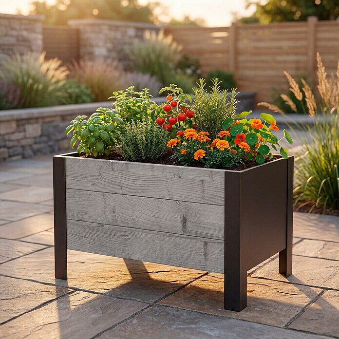 Upyard Macetero para plantas Modernbox Niedrig (58 x 36 x 32 cm, Madera, Gris) | BAUHAUS