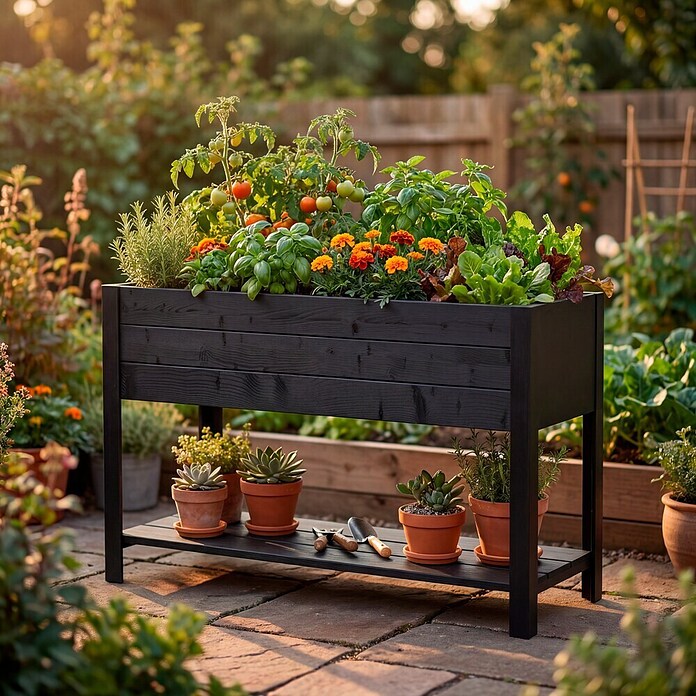 Upyard Hochbeet Modernbox hoch (118 x 36 x 72 cm, Holz, Schwarz) | BAUHAUS