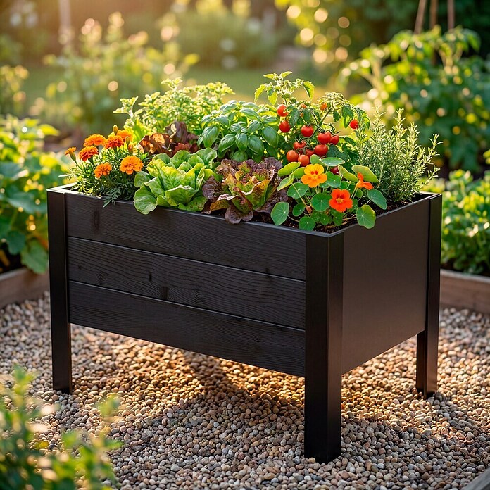 Upyard Pflanzkasten Modernbox niedrig (58 x 36 x 32 cm, Holz, Schwarz) | BAUHAUS