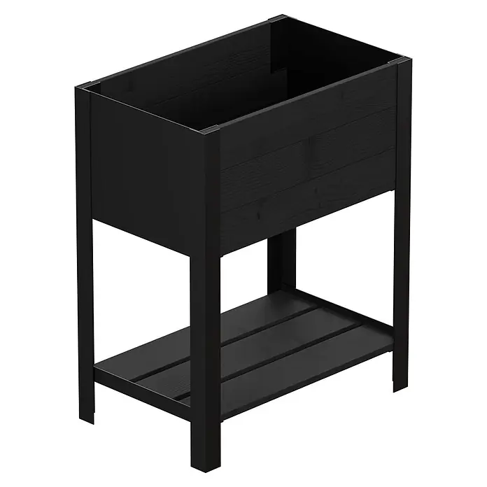 Upyard Huerto Modernbox alto - 58 x 36 x 72 cm, Madera, Negro - Jardinera elevada de madera negra con estante inferior de lamas.