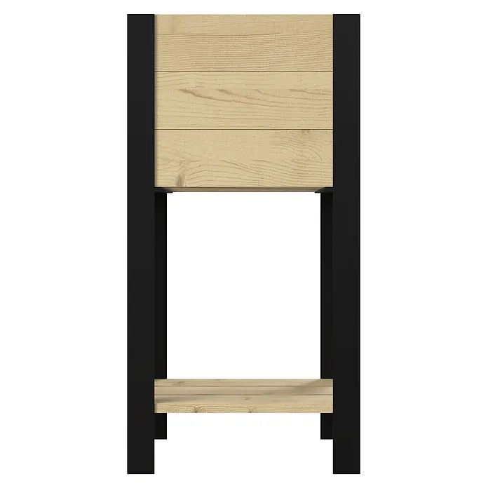 Upyard Hochbeet Modernbox hoch - 36 x 36 x 72 cm, Holz, Natur/Schwarz - Hochbeet aus hellem Holz mit schwarzem Metallrahmen und unterer Ablagefläche.