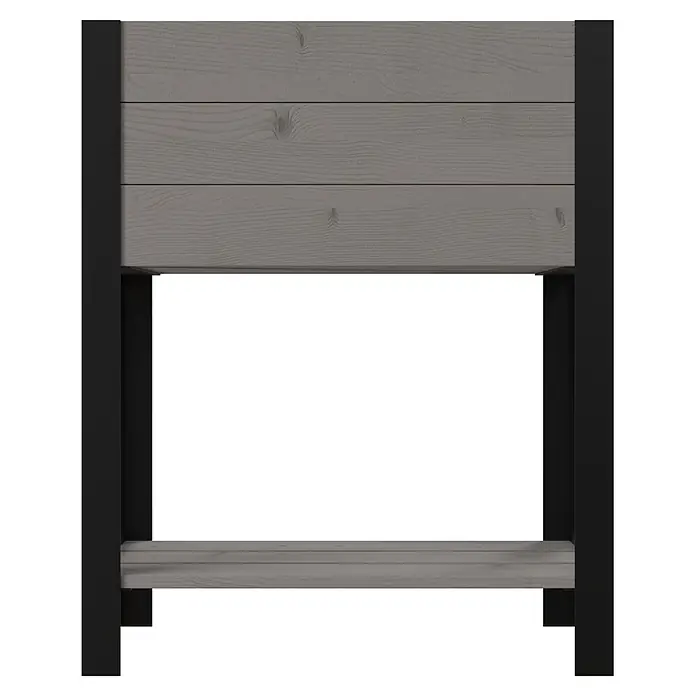 Upyard Hochbeet Modernbox hoch - 58 x 36 x 72 cm, Holz, Grau - Erhöhtes Gartenbeet mit grauen Holzplanken und schwarzen Metallstützen.