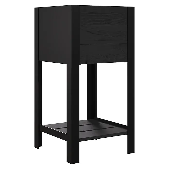 Upyard Hochbeet Modernbox hoch - 36 x 36 x 72 cm, Holz, Schwarz - Hoher schwarzer Beistelltisch in Holzoptik mit Schubladeneinheit und offener Ablage.