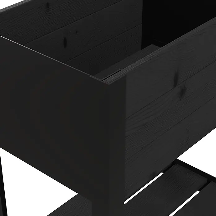 Upyard Hochbeet Hoch - 58 x 36 x 72 cm, Holz, Schwarz - Schwarzes Hochbeet aus Holz mit Lattenseiten und unterer Ablage.