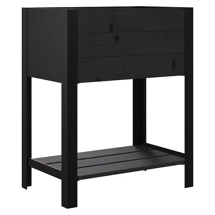 Upyard Hochbeet Hoch - 58 x 36 x 72 cm, Holz, Schwarz - Schwarzes Holz-Hochbeet oder Aufbewahrungseinheit mit Lattenfront und unterem Lattenregal auf schwarzem Metallrahmen.