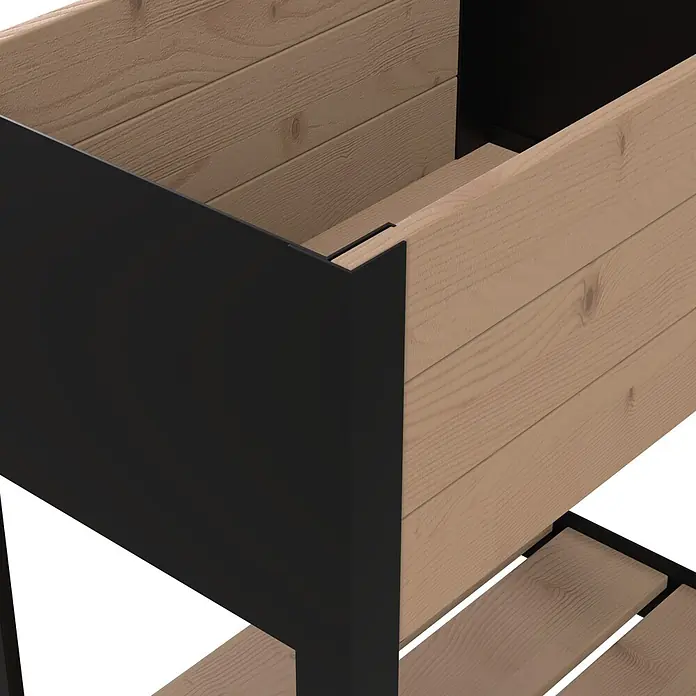 Upyard Hochbeet Modernbox hoch - 58 x 36 x 72 cm, Holz, Braun/Schwarz - Hochbeet mit hellbraunen Holzplanken und schwarzem Metallrahmen.
