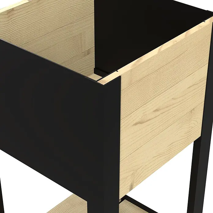 Upyard Hochbeet Modernbox hoch - 36 x 36 x 72 cm, Holz, Natur/Schwarz - Hochbeet mit hellen Holzplatten und schwarzem Metallrahmen.