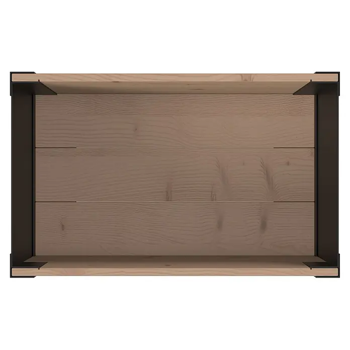 Upyard Hochbeet Modernbox hoch - 58 x 36 x 72 cm, Holz, Braun/Schwarz - Rechteckige Kiste aus hellbraunen Holzlatten mit schwarzen Metallrahmen, von oben gesehen.