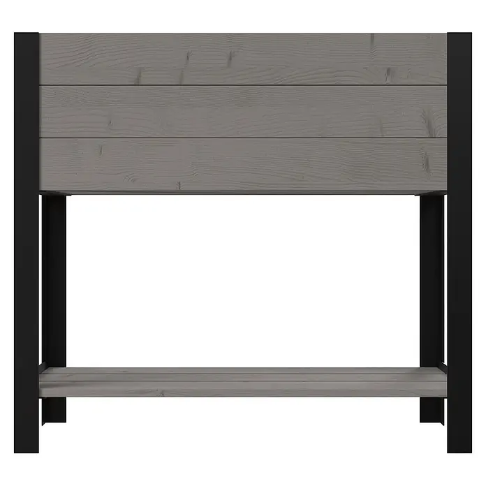 Upyard Huerto Modernbox alto - 78 x 36 x 72 cm, Madera, Gris - Jardinera elevada de madera gris con marco de metal negro y estante inferior.