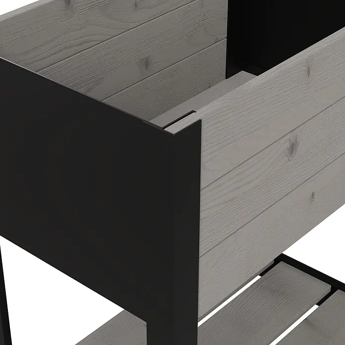 Upyard Hochbeet Modernbox hoch - 58 x 36 x 72 cm, Holz, Grau - Hochbeet mit hellgrauen Holzbrettern und dunkelgrauem Metallrahmen.