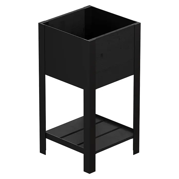 Upyard Hochbeet Modernbox hoch - 36 x 36 x 72 cm, Holz, Schwarz - Schwarzer hölzerner Hochbeet-Pflanzkasten mit unterem Regal.