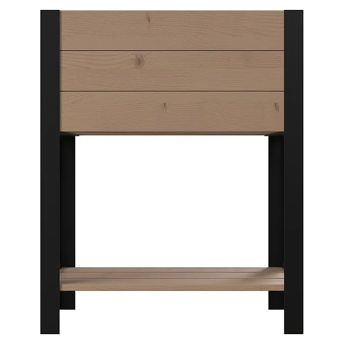 Upyard Hochbeet Modernbox hoch - 58 x 36 x 72 cm, Holz, Braun/Schwarz - Erhöhter Holz-Pflanzkasten mit schwarzem Metallrahmen und unterer Lattenablage.