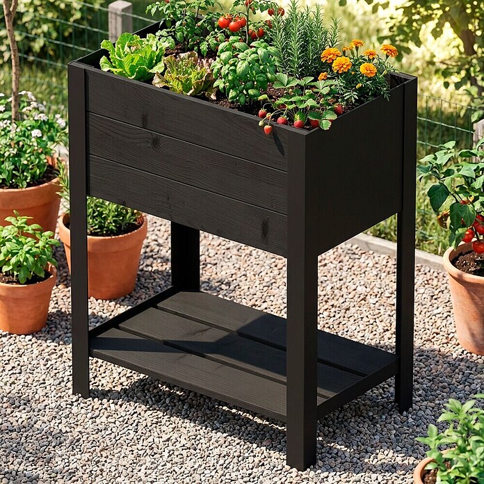 Upyard Huerto Modernbox alto (58 x 36 x 72 cm, Madera, Negro) | BAUHAUS