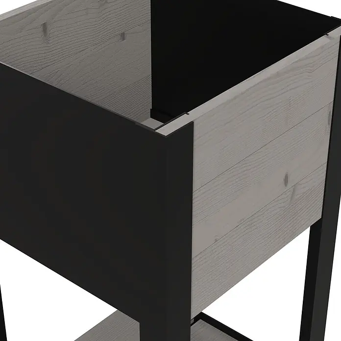 Upyard Hochbeet Modernbox hoch - 36 x 36 x 72 cm, Holz, Grau - Hochbeet mit dunkelgrauem Metallrahmen und hellgrauen Holzpaneelen.