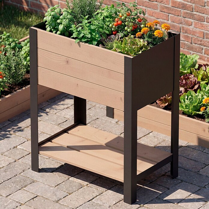 Upyard Hochbeet Modernbox hoch (58 x 36 x 72 cm, Holz, Braun/Schwarz) | BAUHAUS